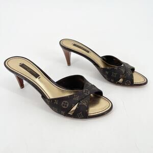 Louis Vuitton Vintage Dark Brown Monogram Canvas Crisscross Mule Sandals EU 36